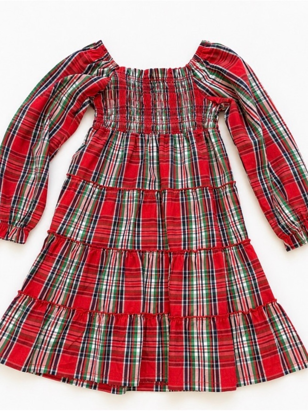 Crown & Ivy Kids Red Plaid Smocked Tiered Christmas Dress Size 4